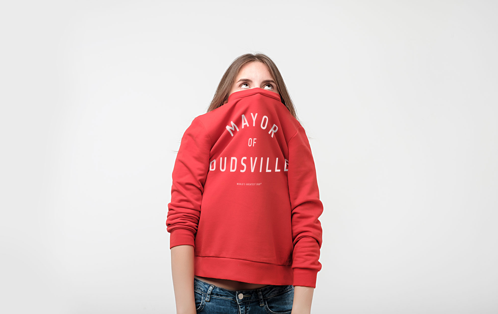 Mayor of Dudsville slacker sweatshirt womens by Worlds Greatest Dud brand.